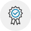 A blue and black ribbon with a check mark